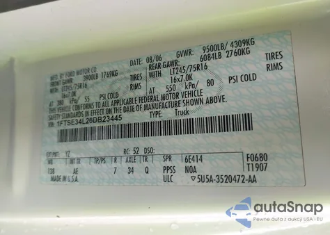 2006 Ford Econoline E350 Super Duty Van from USA, damaged, VIN 1FTSE34L26DB23445